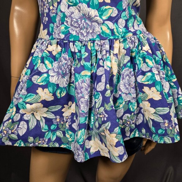 Vintage 80s Laura Ashley Blue Floral Peplum Top Size XS Upcycled Fairy Romantic - Picture 3 of 12